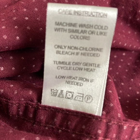 Denim & Flower Burgundy with White dots long sleeve Button Down- Large - Picture 8 of 13